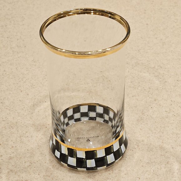 RARE RETIRE MACKENZIE CHILDS BLACK COURTLY CHECK HIGHBALL DRINKING GLASS TUMBLER - Picture 3 of 7